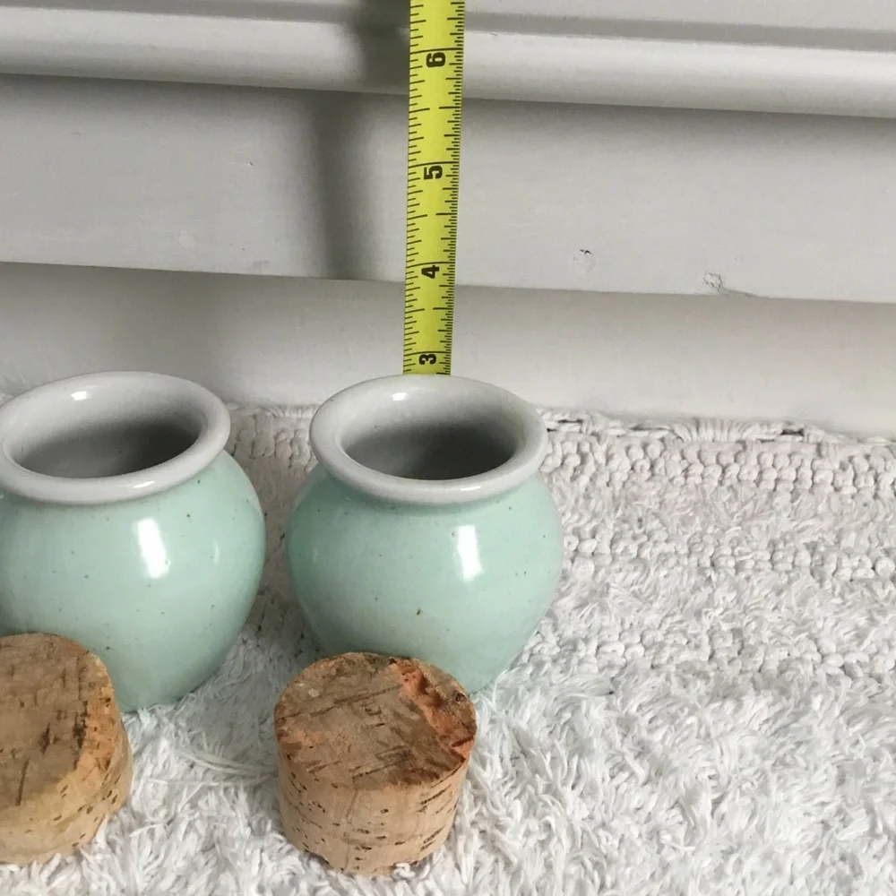PENTIK FINLAND Set of Three Cork Lid Spice Jars Light Turquoise color.